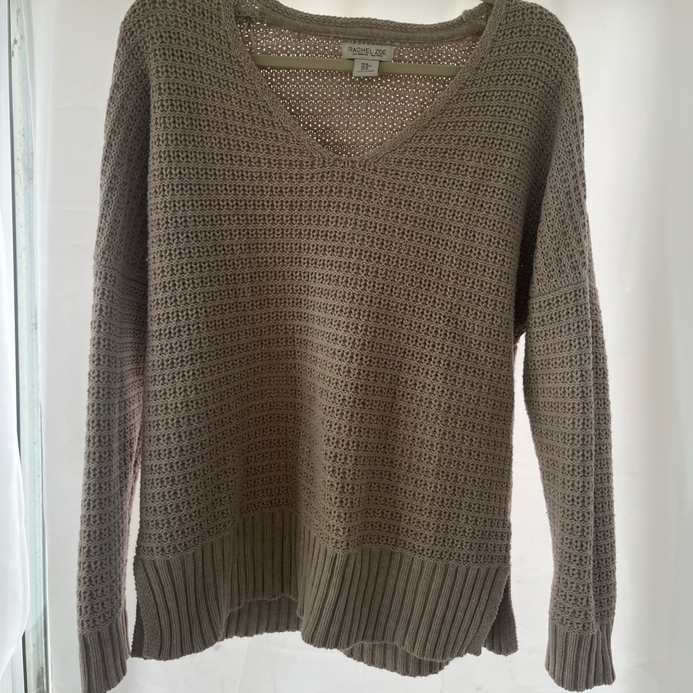 Rachel Zoe Olive Knit V-Neck Sweater medium